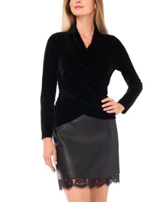 Vince Camuto - Women's Velvet Long-Sleeve Wrap Top