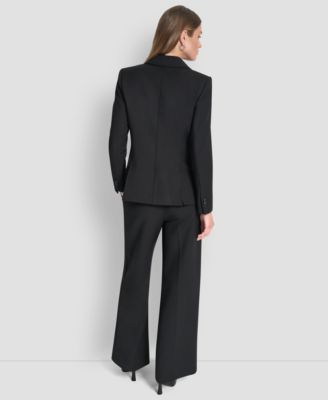Dkny Womens Double Breasted Long Sleeves Blazer Wide Leg Trousers Long Sleeve Collared Blouse In Black