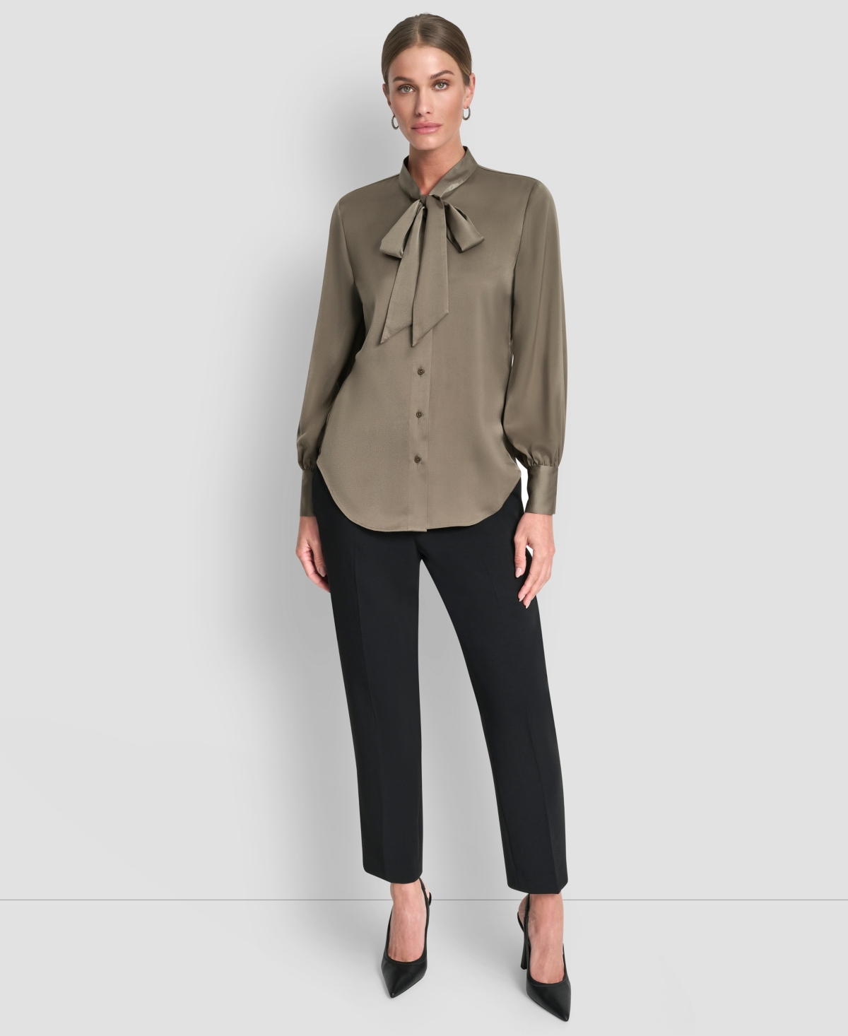 Dkny Women's Front Button Long Sleeve Blouse In Brown