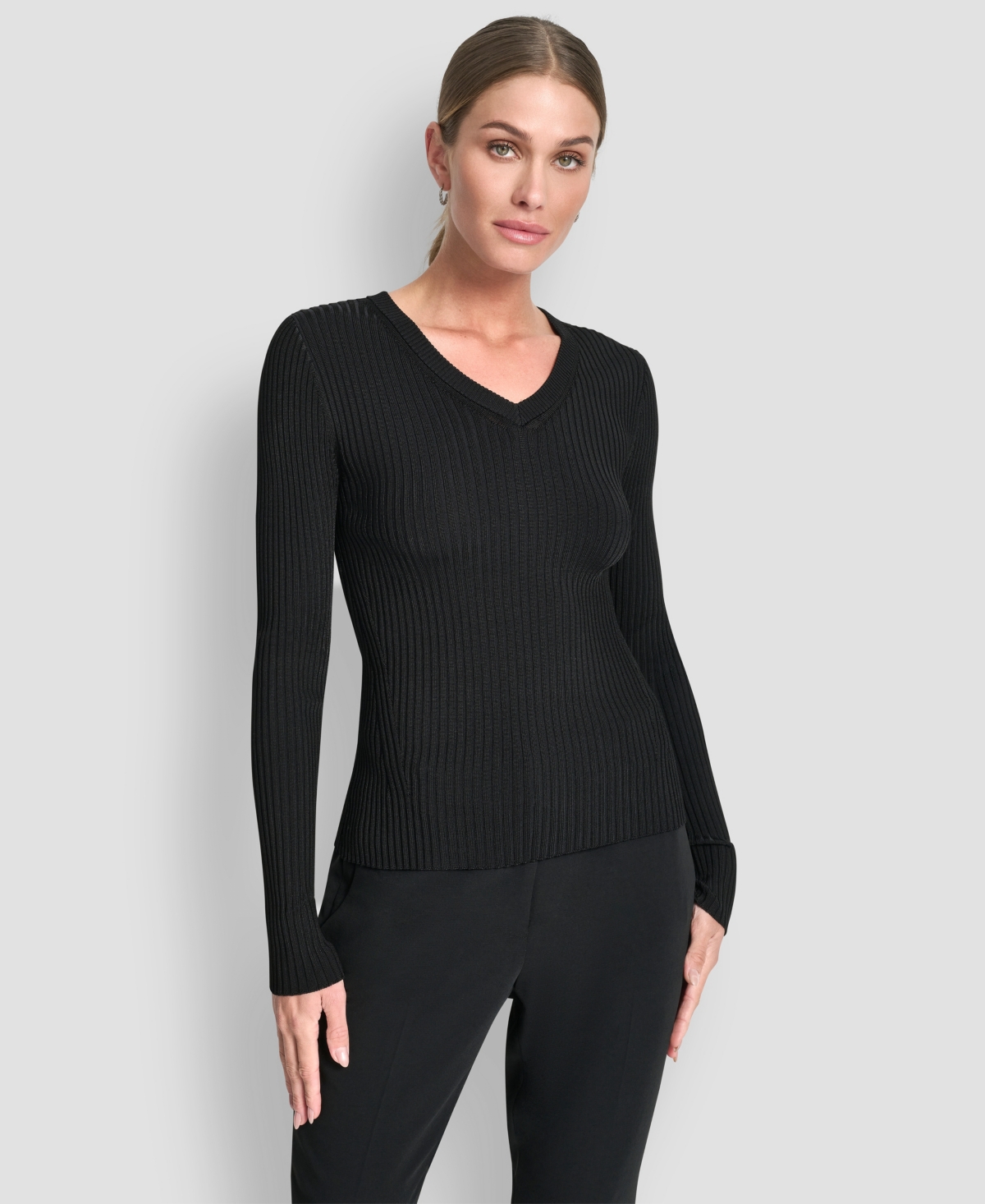 Dkny Women's Sleek Long Sleeve Shine Sweater In Black