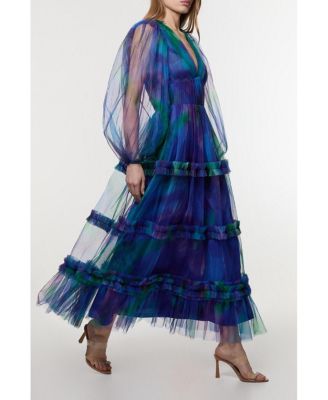 Women's Dark Floral Plunge Maxi Dress