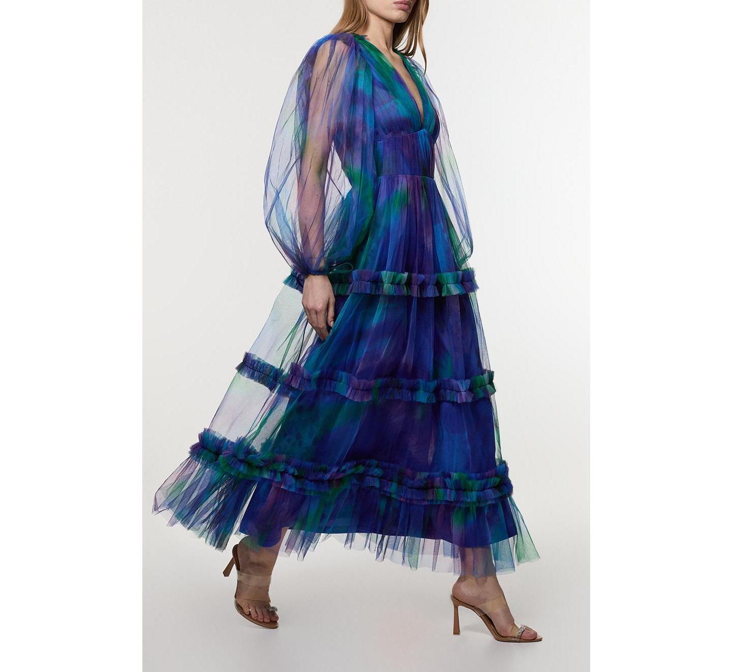 Женское платье Karen Millen Dark Floral Plunge Maxi, цвет: Синий — фото 7