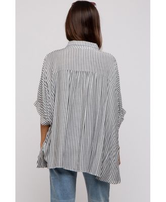 Maternity Taupe Striped Button Up Dolman Top