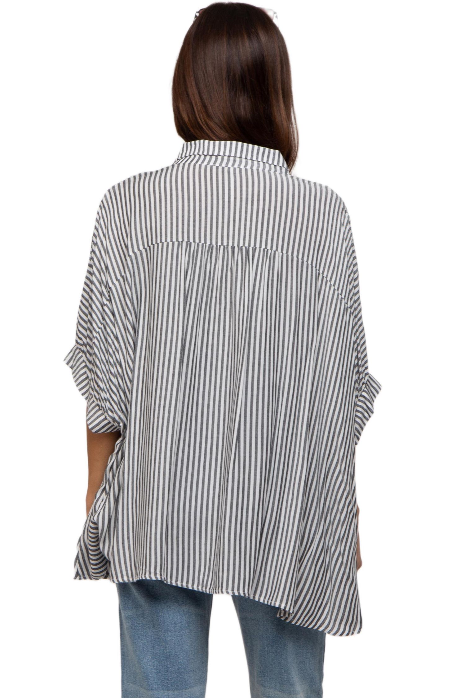Women's Striped Button Up Dolman Top