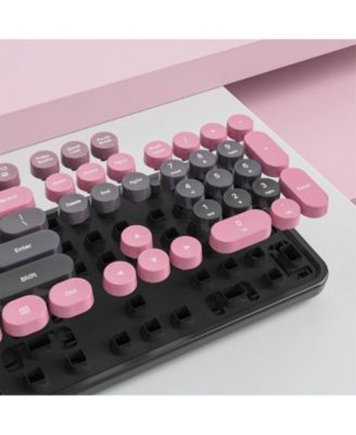 Wireless Keyboard And Mouse Set - Cute Keyboard And Mouse Combo, Full Size Keyboard With Number Pad & Round Keycaps For Windows PC Laptop - Pink