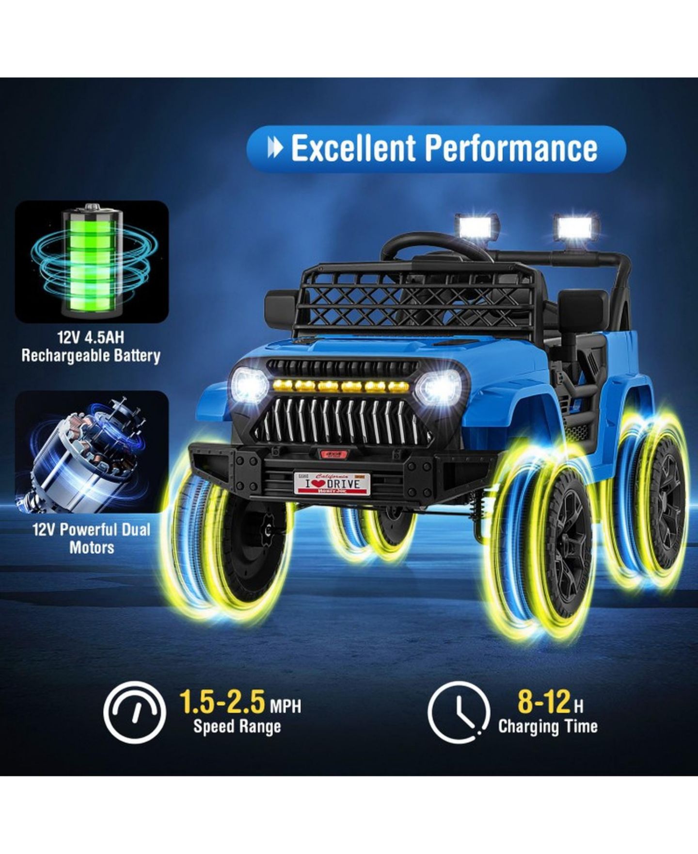Детская игрушка SUGIFT 12V Rechargeable Ride-On Truck with Parental Remote, 66 lb Capacity, Ages 3+, цвет: Синий — фото 9