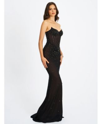 Women Fatima Black Crystal Sleeveless Corset Mermaid Maxi Dress