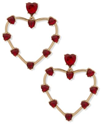 KARL LAGERFELD PARIS - Red Stone Heart Drop Earrings