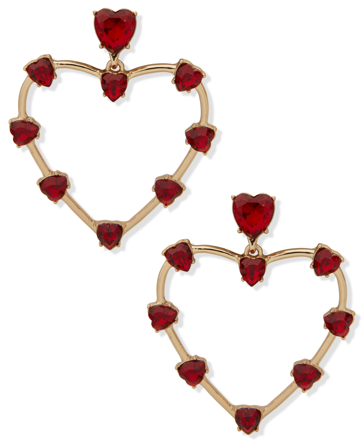 Karl Lagerfeld Red Stone Heart Drop Earrings In Gold