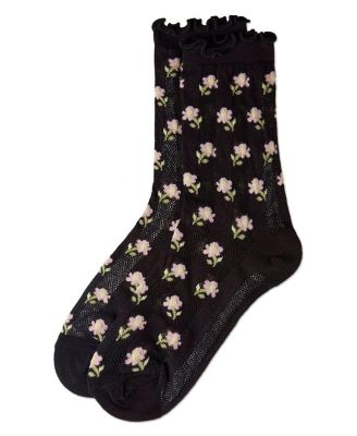 Women's "Ditsy Floral" Cotton-Rich Mini-Net Ruffle-Edge Ankle Sock