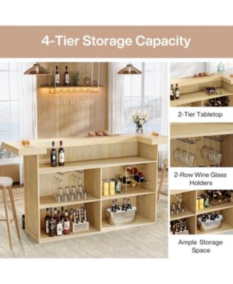 4-Tier Bar Table, 70.9-Inch Large Modern Home Bar Unit with Wine Glass Holder