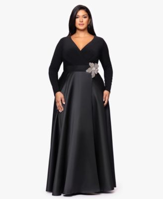 XSCAPE - Plus Size Embellished Detail Long Sleeves Gown