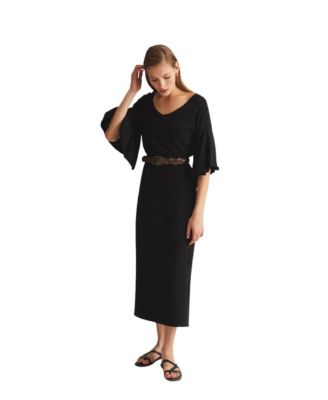 Women's Ruffled Midi Sleeve Dress