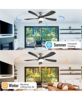 52-inch Modern Minimalist Sand Nickel 5-Blade Flush Mount with LED Light Remote Control Supports 6 Speeds and Timer Function