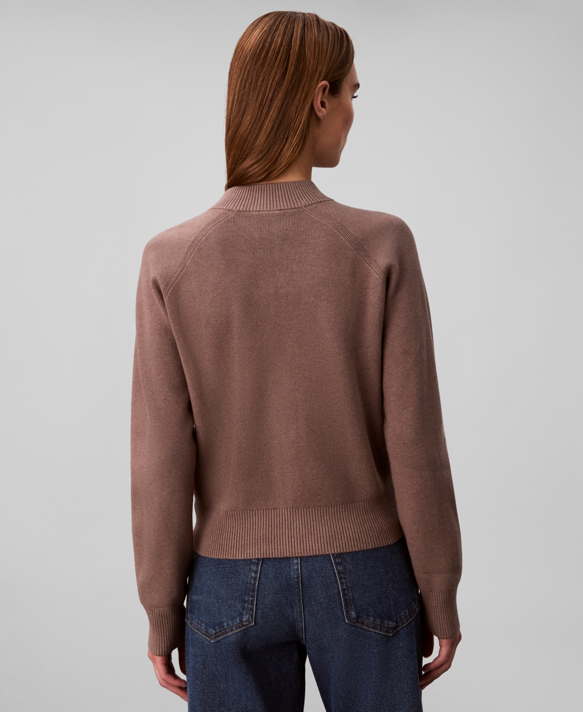 Calvin Klein Jeans Est.1978 Women's Technical Long Sleeve Mock Neck Cardigan Sweater In Brown