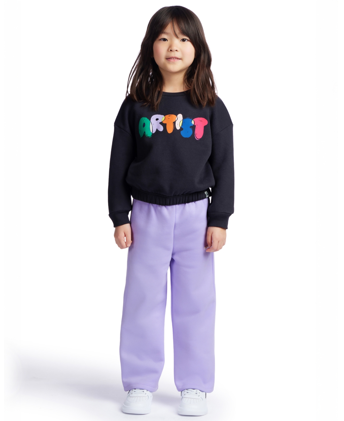 Color Lab Girls 2t-6x Crewneck Long Sleeve Sweatshirt In Black