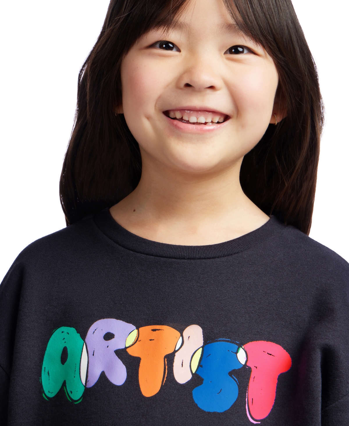 Color Lab Girls 2t-6x Crewneck Long Sleeve Sweatshirt In Black