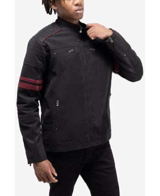 Men's PU Jacket With Faux Shearling Lining And Moto Stitch On Sleeves And Back