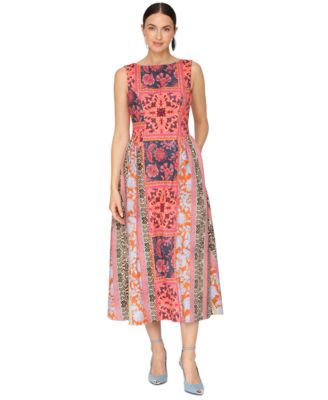 Women's Boat Neck Full Skirt Midi Dress