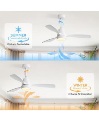 48-inch Modern White Downrod Indoor Walnut Wood 3-Blade LED Ceiling Fan Light with Remote Control Support Six Speed Ajustable