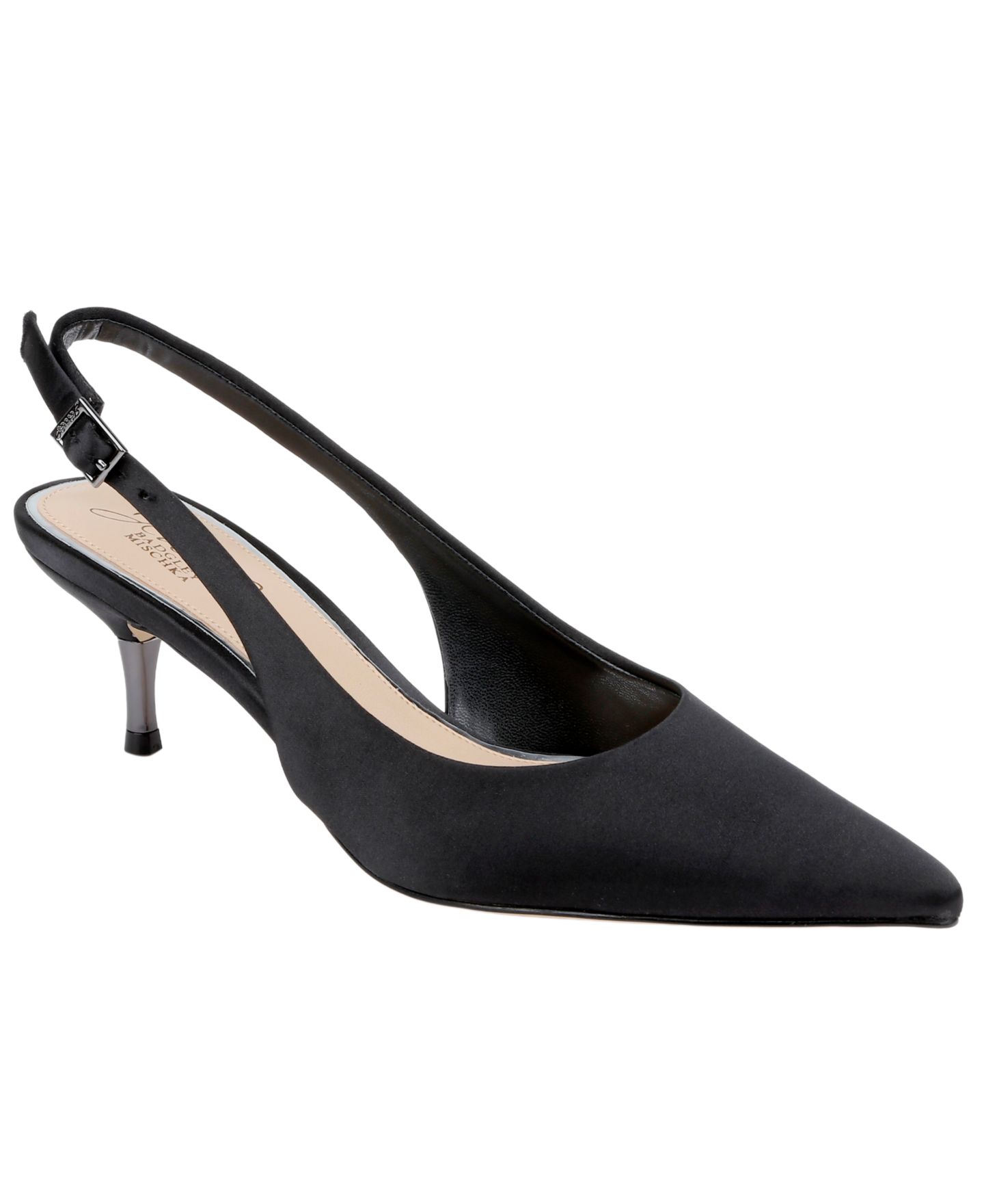 Женские туфли Jewel Badgley Mischka Ilana Pointed Toe Pumps, цвет: Чёрный атласный — фото 1