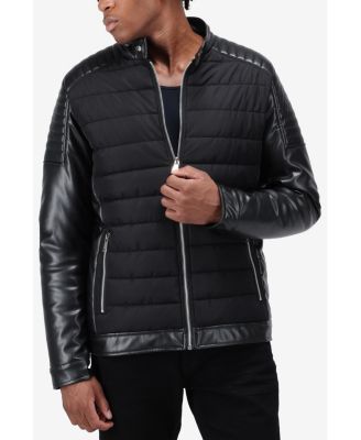 Men's Moto Jacket With PU sleeves And Faux Shearling Lining