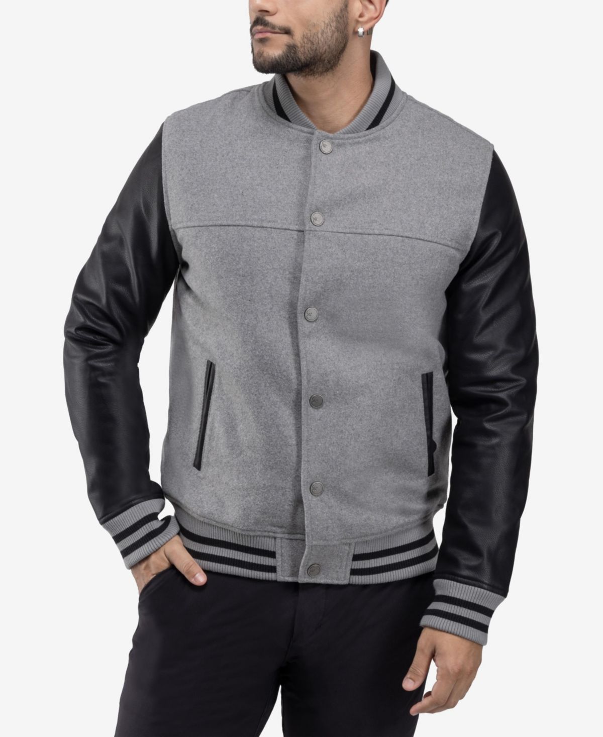 Мужская шерстяная университетская куртка-бомбер с рукавами из искусственной кожи