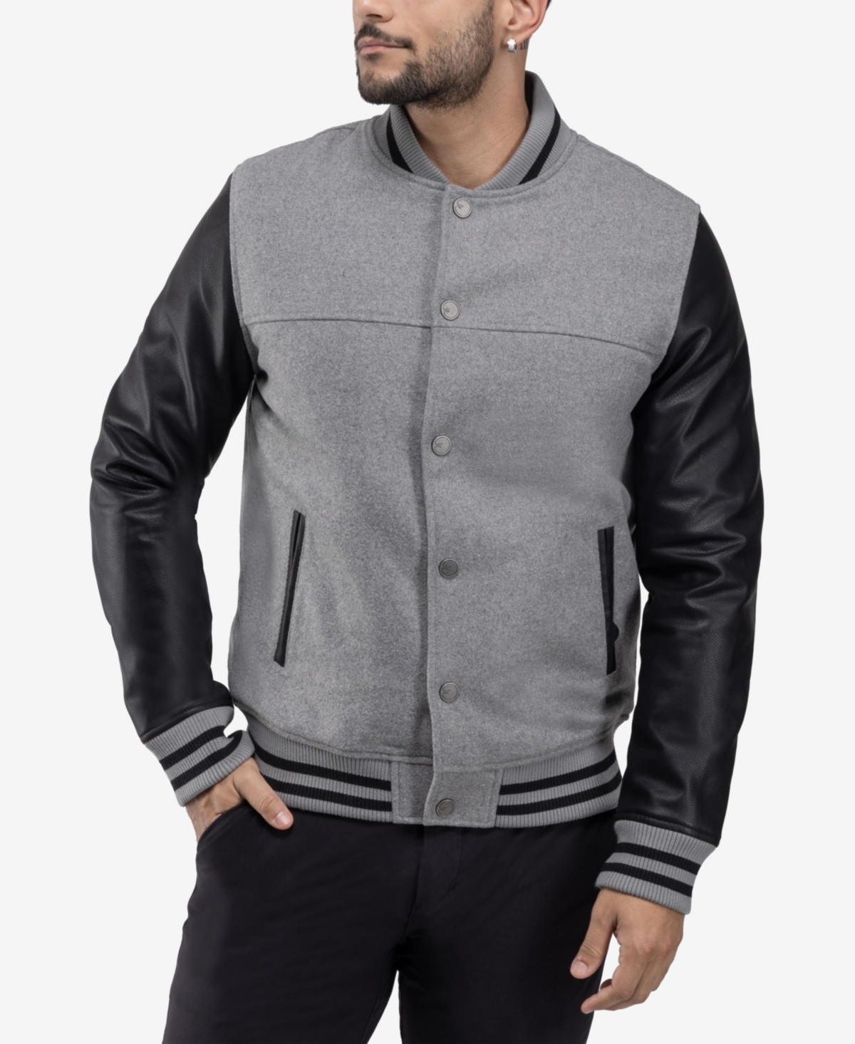 Xray Men's Wool Varsity Bomber Jacket With Pu Sleeves
