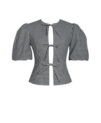 Women's Qusayla Black Gingham Bubble Sleeve Bowtie Top