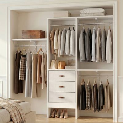 5FT Small Closet Organizer System with 3 Fabric Drawers, 60" Closet System with 3 Shelving Towers
