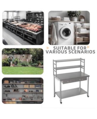 48"x24" 201 Stainless Steel 2 Shelves, 2 Drawers, 1700 lb Capacity, Locking Wheels Commercial Prep Table