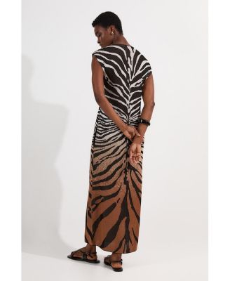 Women's Jacquard Zebra Print Slinky Maxi Dress