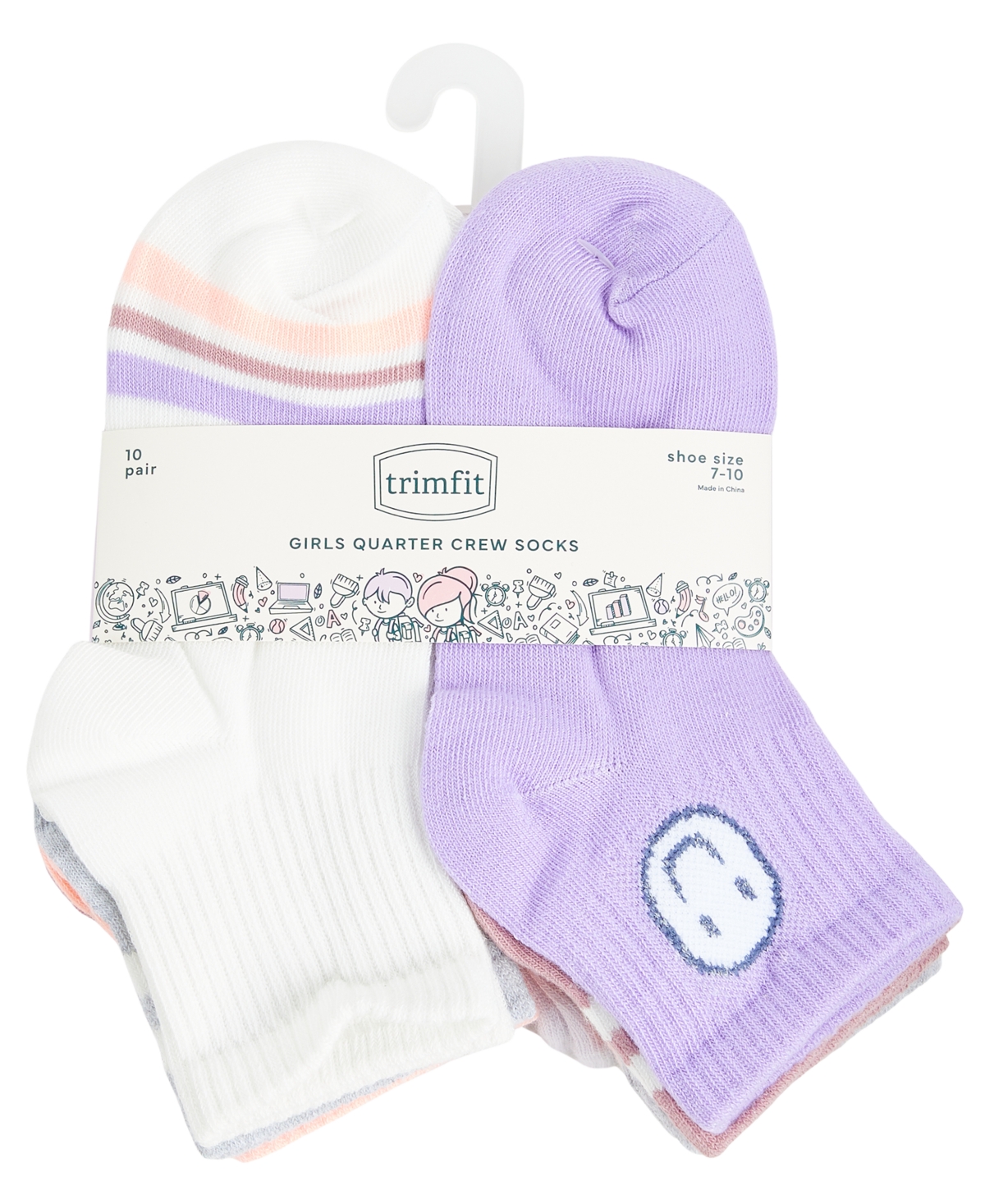 Trimfit Girls 4-11 10-pack Fashion Quarter Socks In Multi