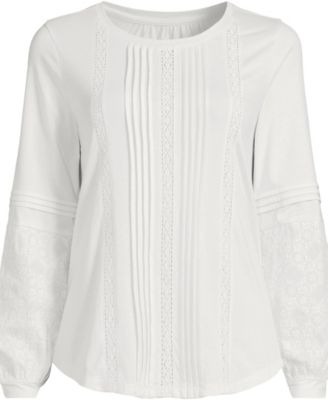 Plus Size Lightweight Jersey Lace Mix Long Sleeve Pintuck Top