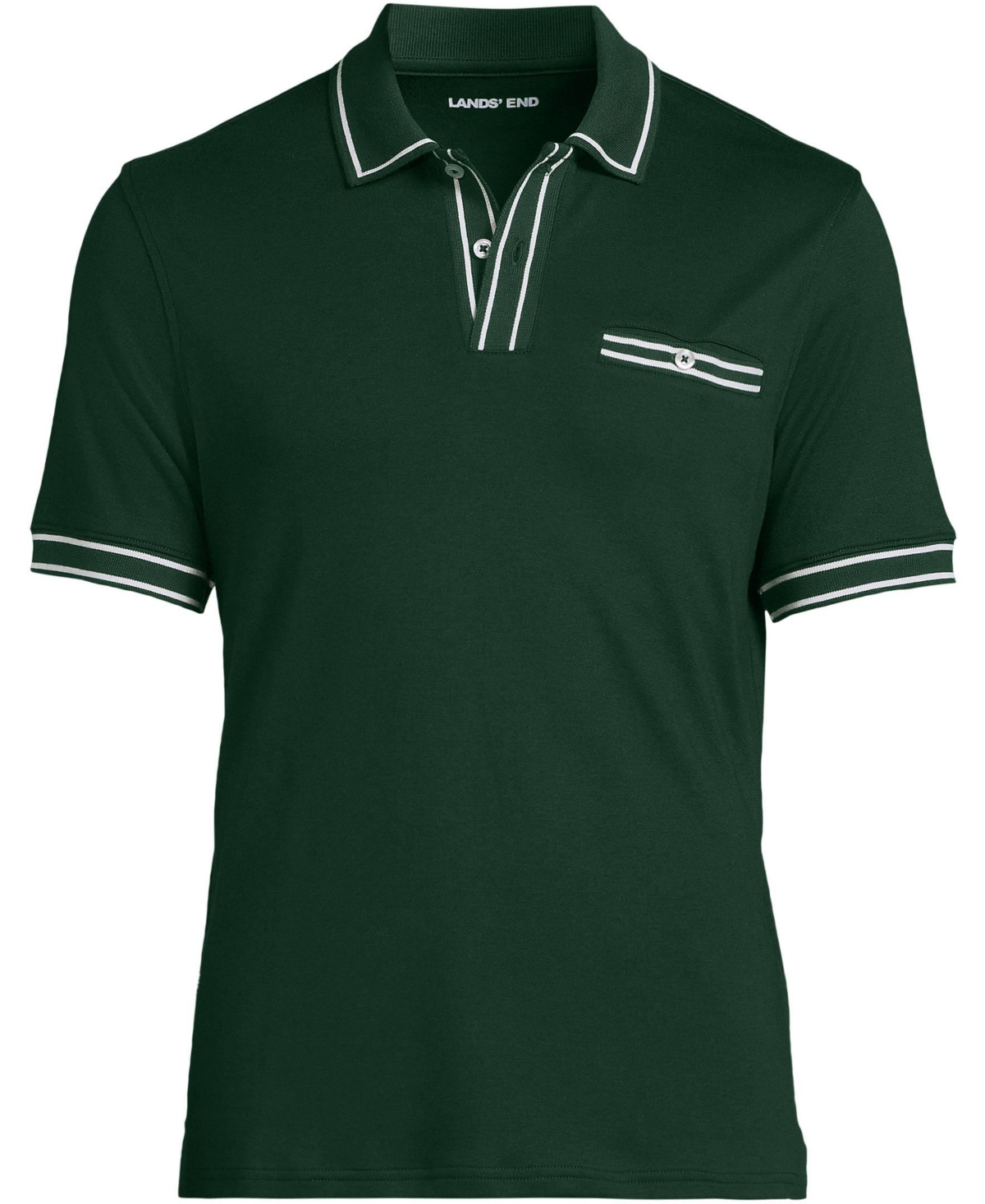 Lands' End Men's Short Sleeve Tipped Welt Pocket Supima Polo