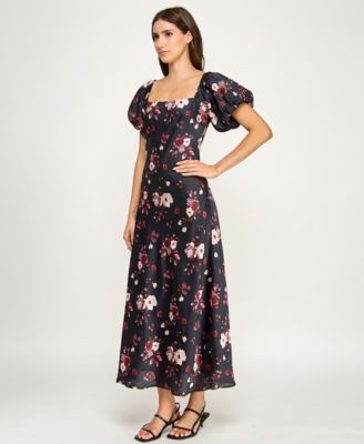 Juniors' Short Bubble Sleeves Midi Dress