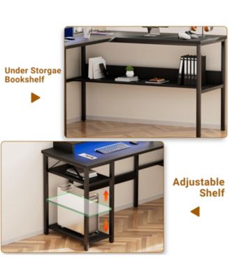 Reversible L Shaped Computer Desk with Power Outlets and Monitor Stand, Sturdy & Easy Assembly
