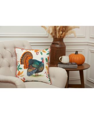Thanksgiving Turkey Cotton Blend Accent Throw Pillow 18" x 18"