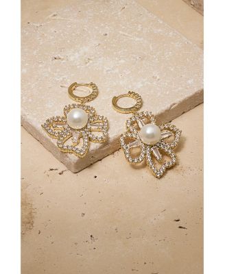 Holly Pearl & Crystal Flower Drop Earrings