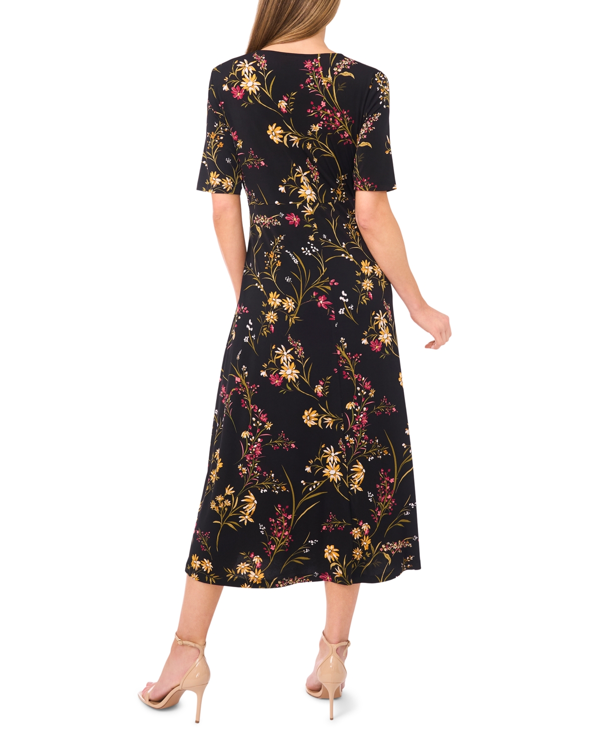 Msk Women's Twist Front Short Sleeve Midi Dress
