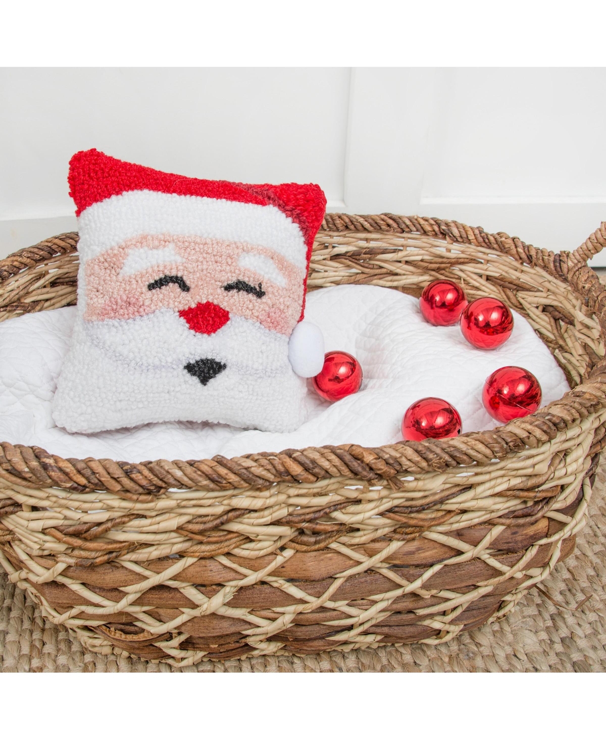 Happy Santa Claus Small/Petite Christmas Hooked Accent Pillow, 8" x 8