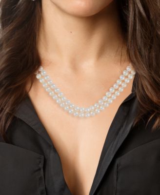 Cultured Freshwater Pearl (6-7mm) Two Strand Necklace in Sterling Silver