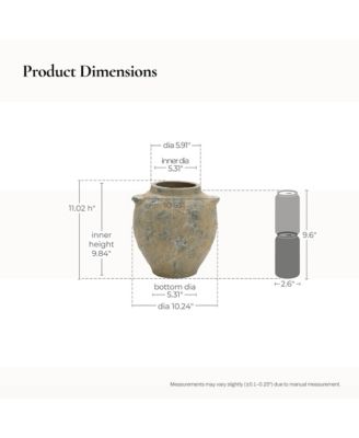 Old-World Brown with Gray 11-Inch Tall Round Terracotta Vase with Handles