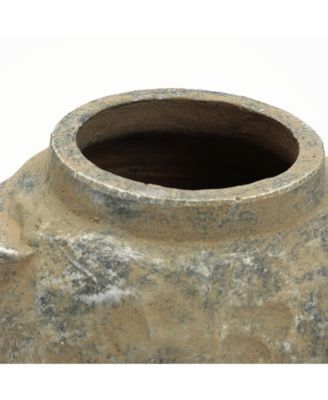 Old-World Brown with Gray 11-Inch Tall Round Terracotta Vase with Handles