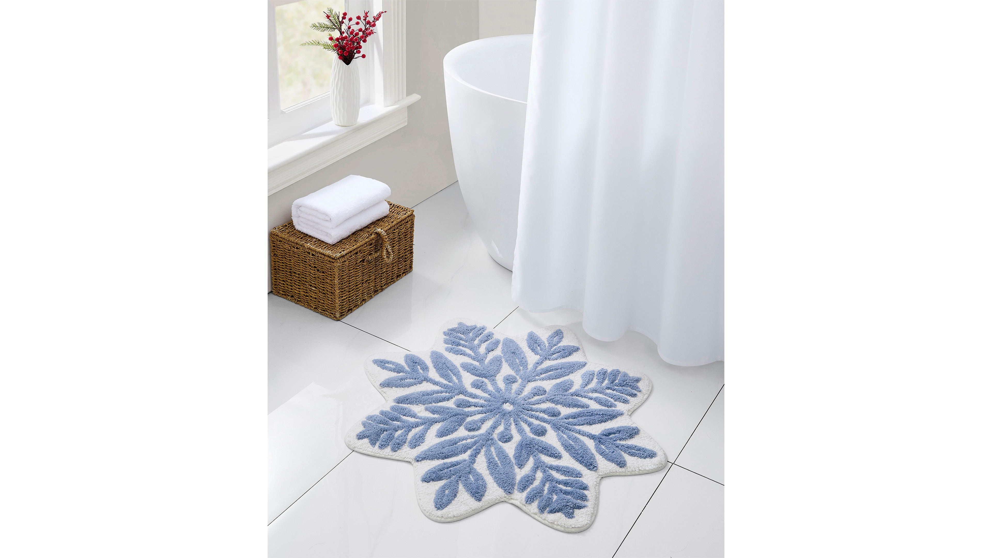 Hallmark Snowflake Shaped Tufted Holiday Bath Rug, 30" Novelty