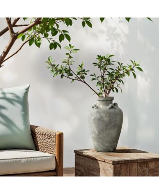 Rustic Antiqued Gray 15-Inch Tall Round Terracotta Urn Vase