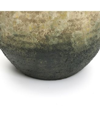 Old-World Brown with Green Bottom 9.8-Inch Tall Round Terracotta Vase with Handles