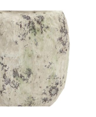 Antique Terracotta Vase, 10-Inch Tall Off-White Pot with Mossy Green Patina, Rustic Decor