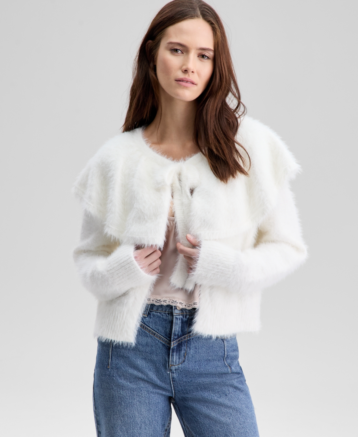 And Now This Women's Eyelash Cape Sweater, Macy's Exclusive In White