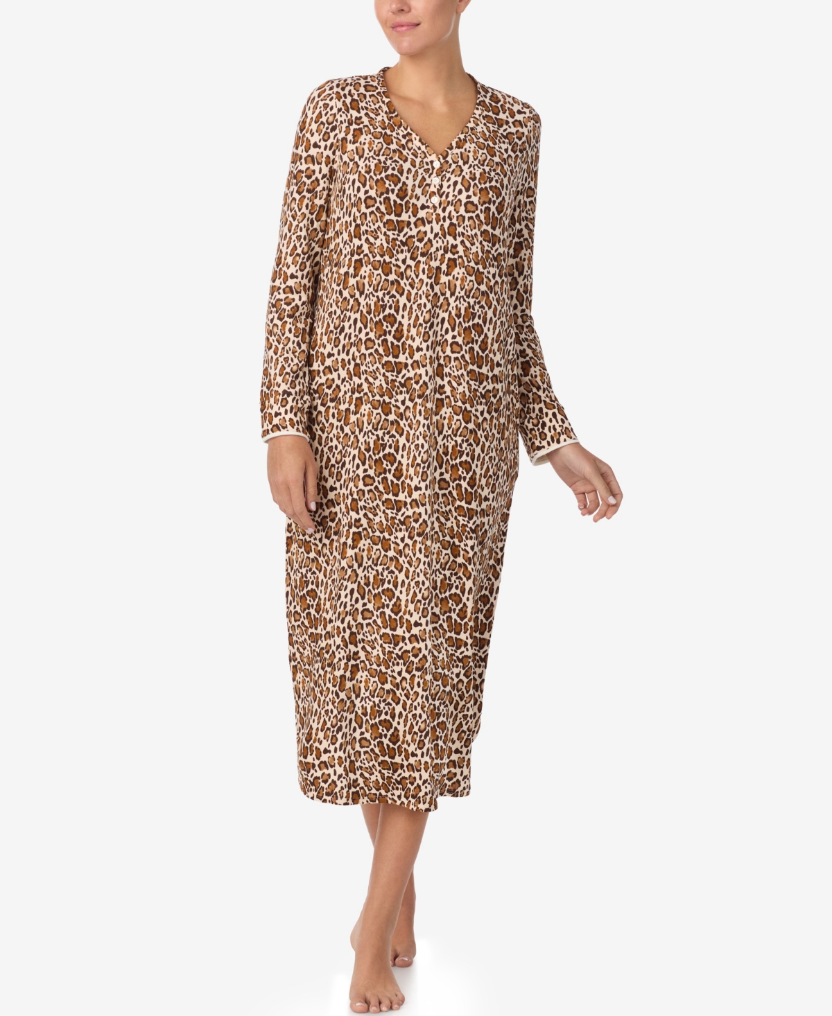Ellen Tracy Women's Printed V-neck Long Gown With Socks In Brown